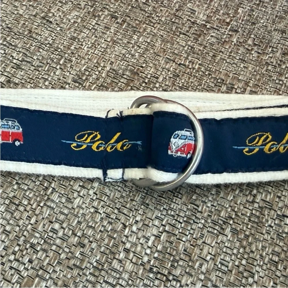 Polo Ralph Lauren nautical-themed D-ring woven cotton belt van & palm tree motif